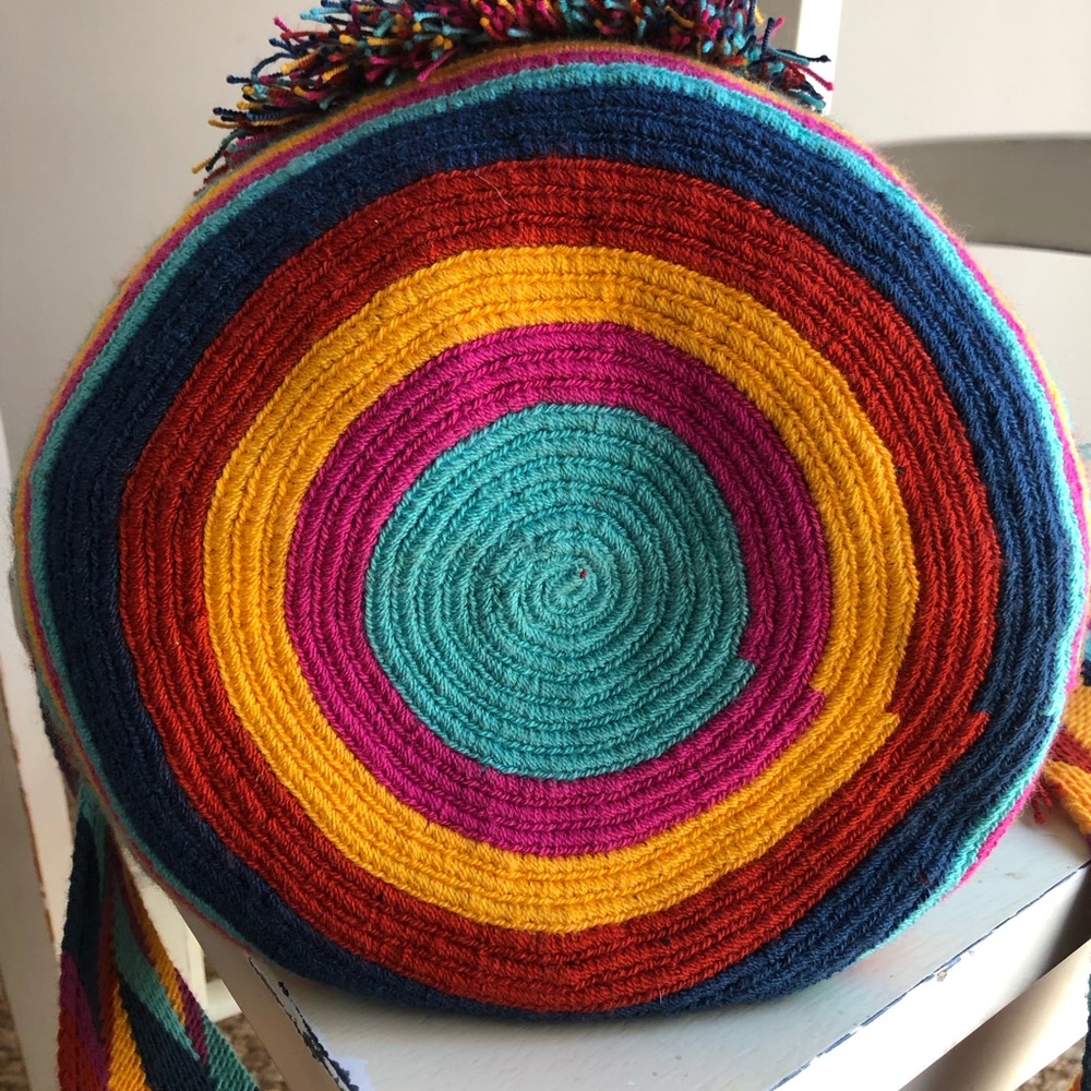 New: Wayuu Mochila Tasseled Cotton Drawstring Bucket Bag - Picture 10 of 12